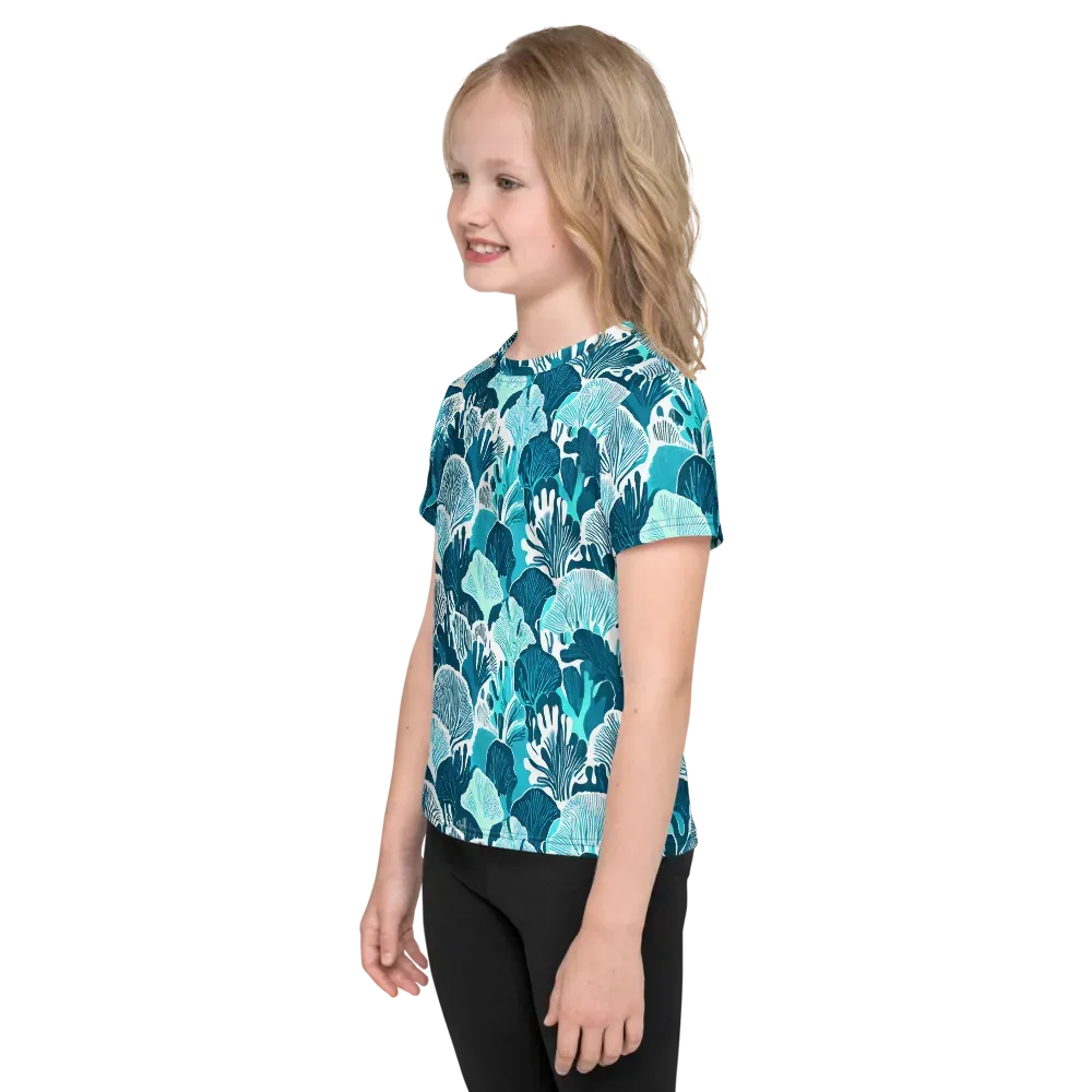 Aqua Fanfare on Kids Crew Neck T-Shirt — Left
