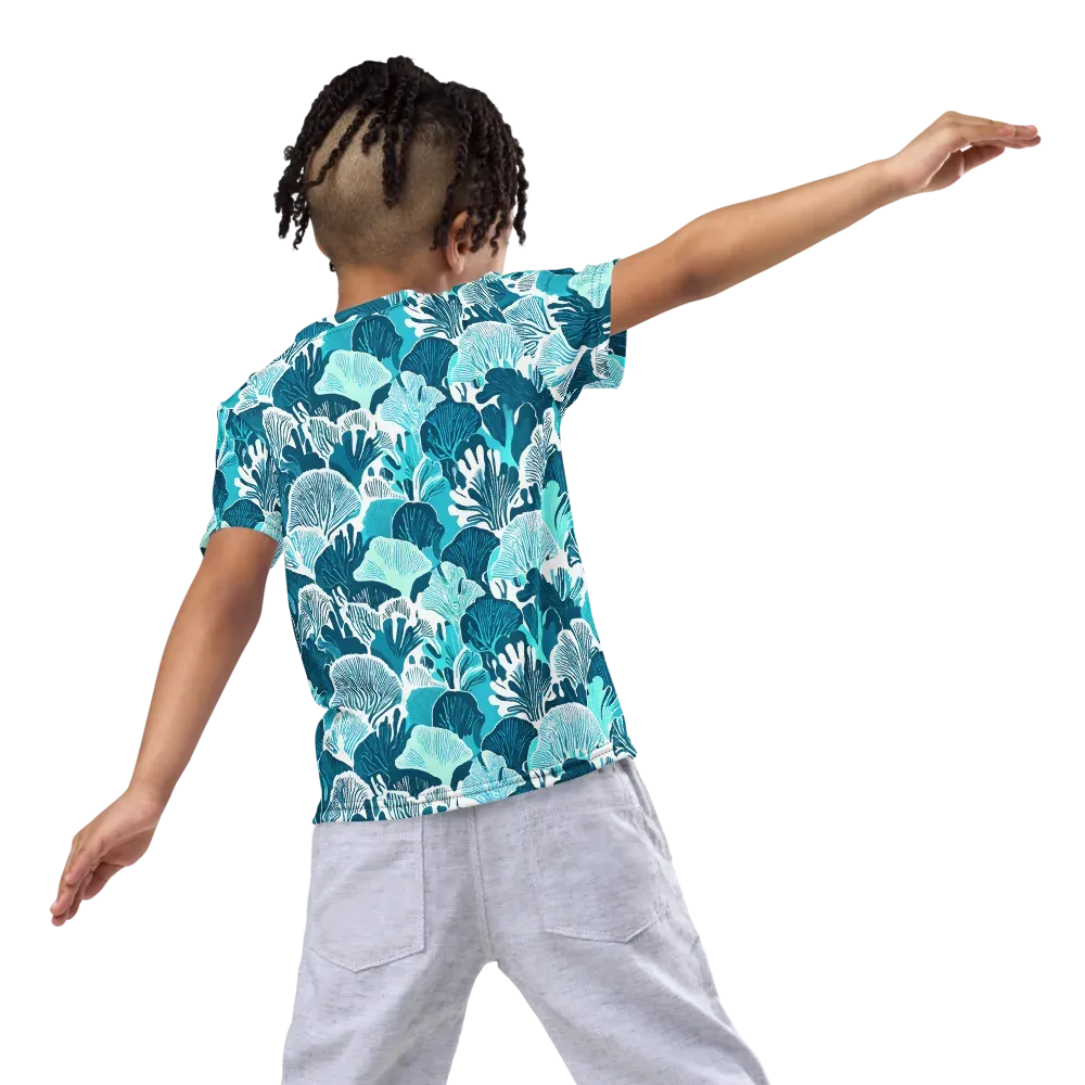 Aqua Fanfare on Kids Crew Neck T-Shirt — Back