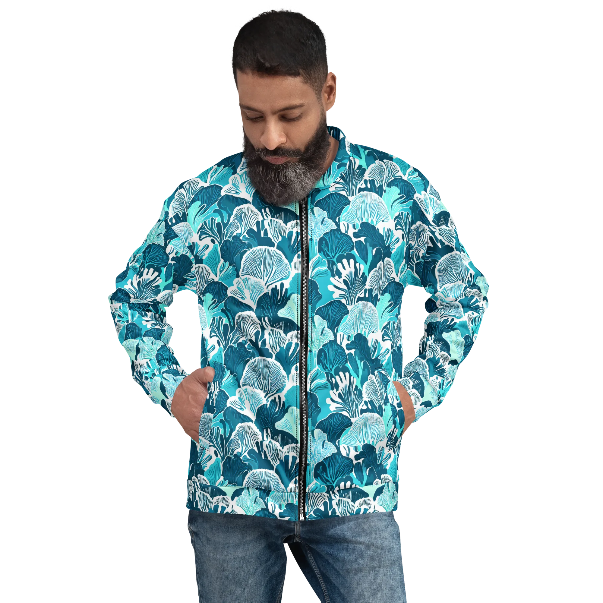 Aqua Fanfare on Bomber Jacket — Front