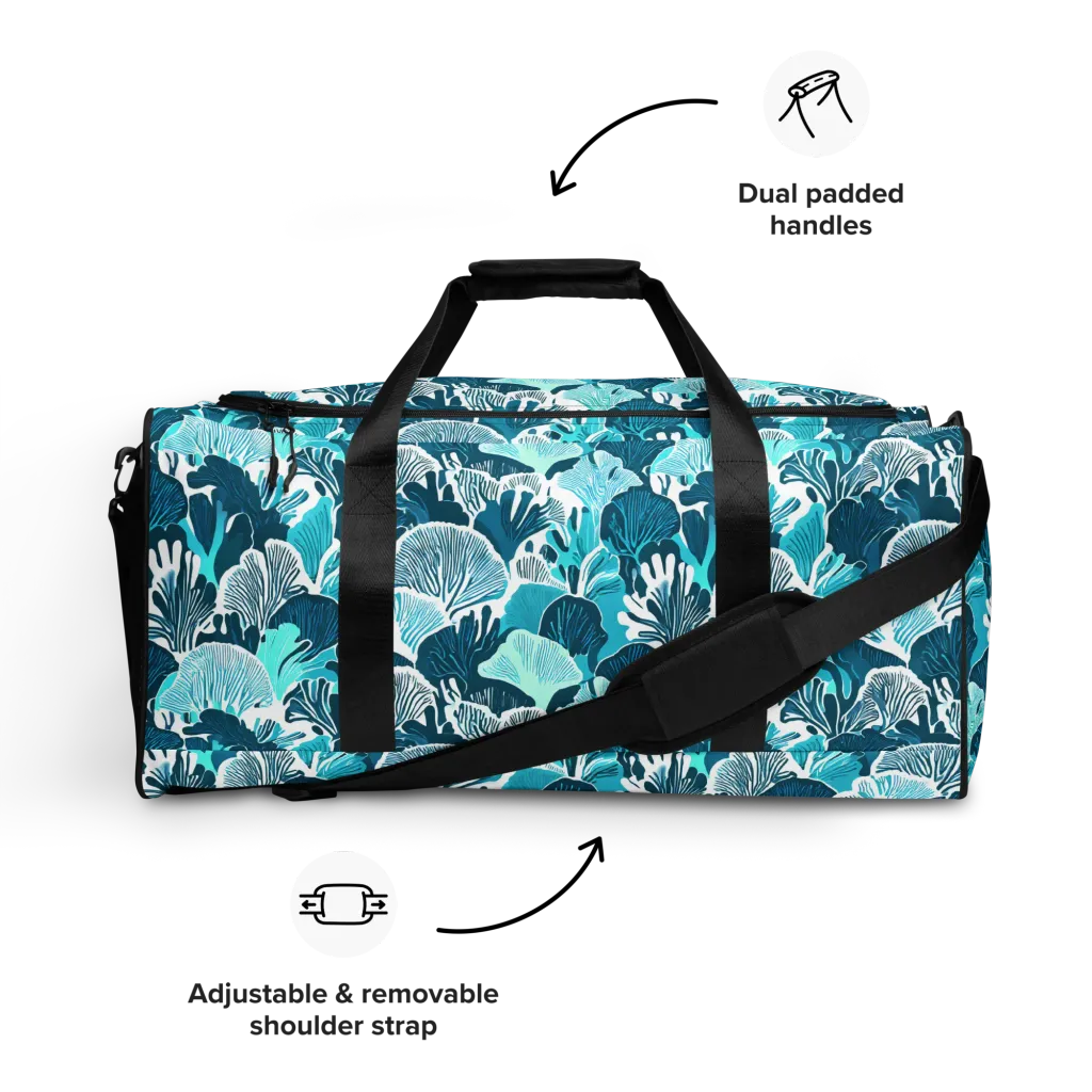 Aqua Fanfare on Duffle Bag — Front