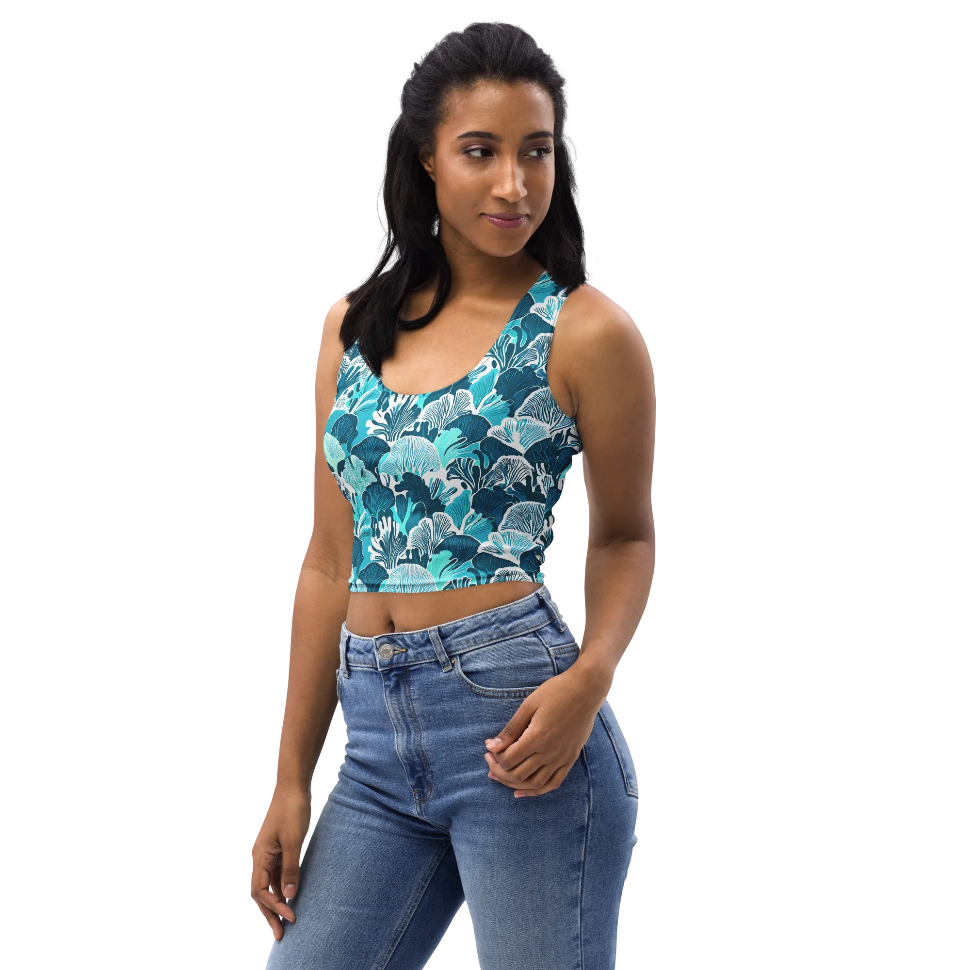 Aqua Fanfare on Crop Top — Left Front