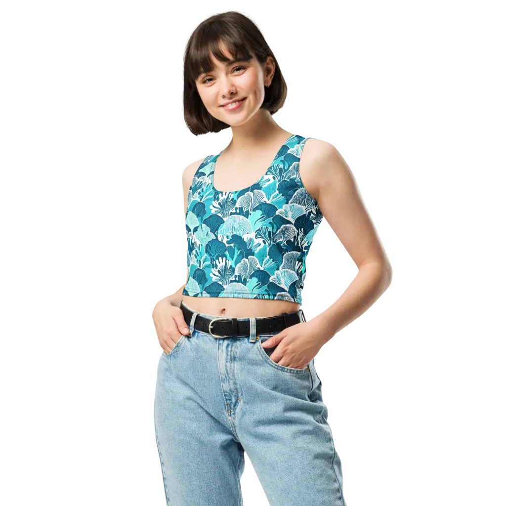 Aqua Fanfare on Crop Top — Front