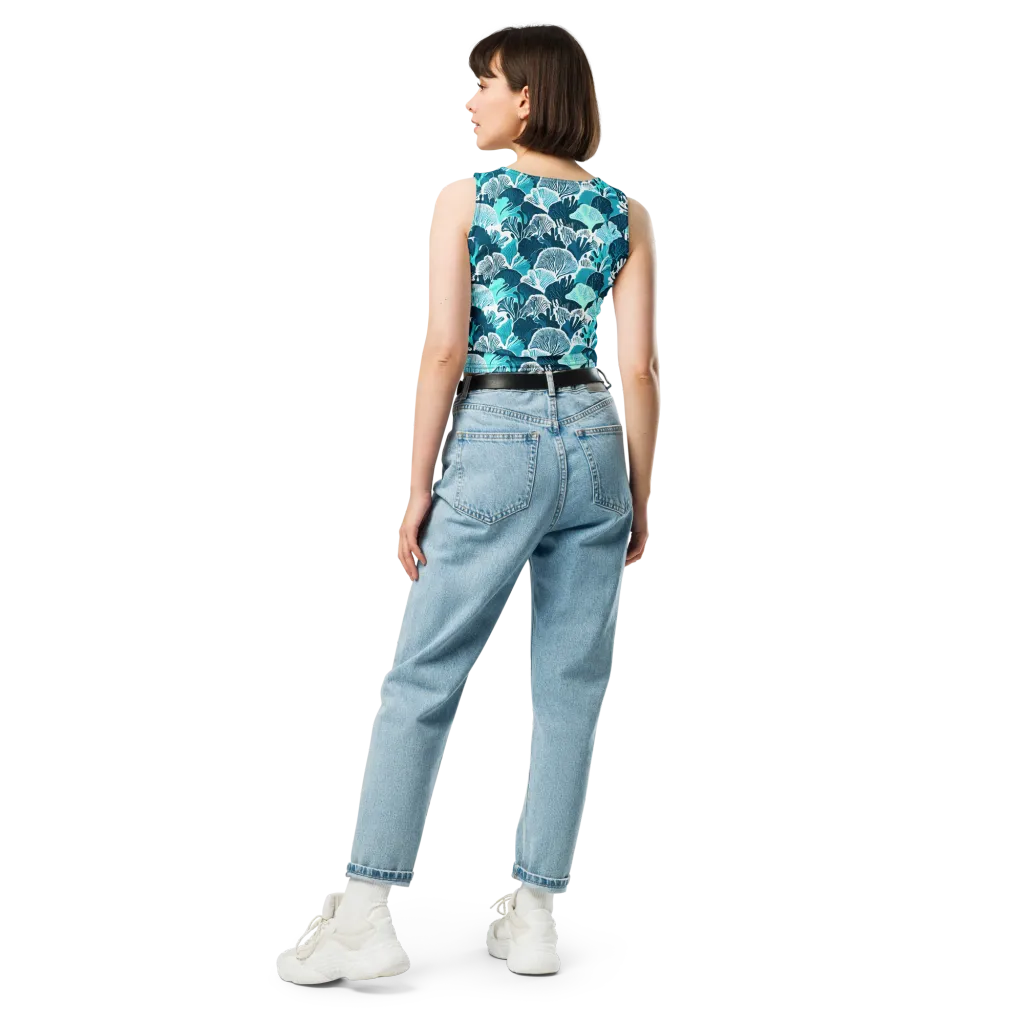 Aqua Fanfare on Crop Top — Back
