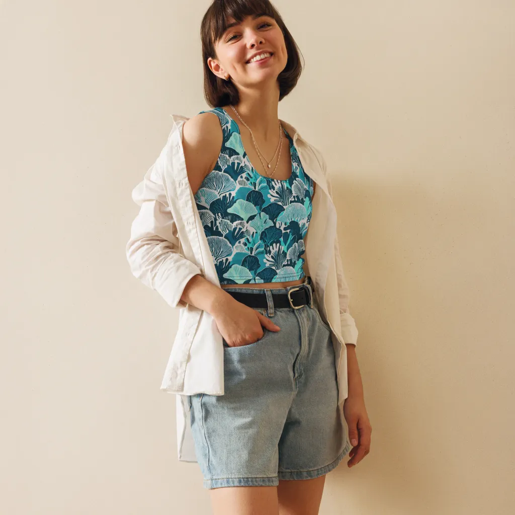 Aqua Fanfare on Crop Top — Front