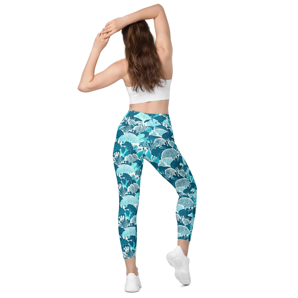 Aqua Fanfare on Leggings with Pockets — Back