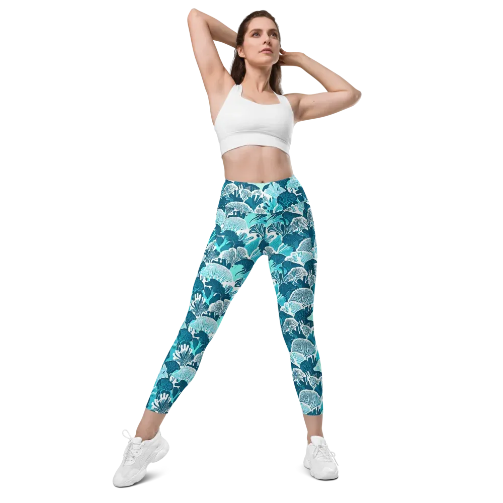Aqua Fanfare on Leggings with Pockets — Front