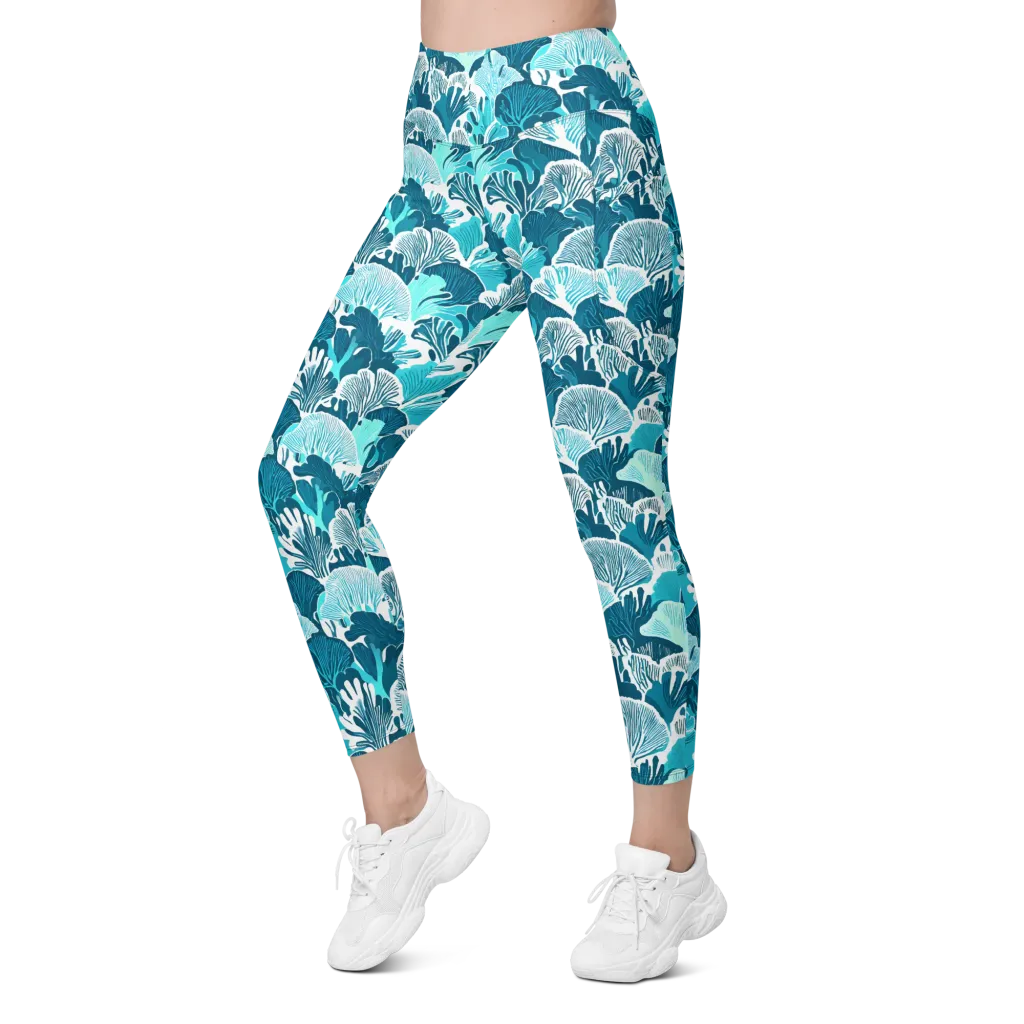 Aqua Fanfare on Leggings with Pockets — Left Front