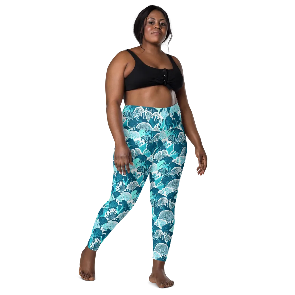 Aqua Fanfare on Leggings with Pockets — Front