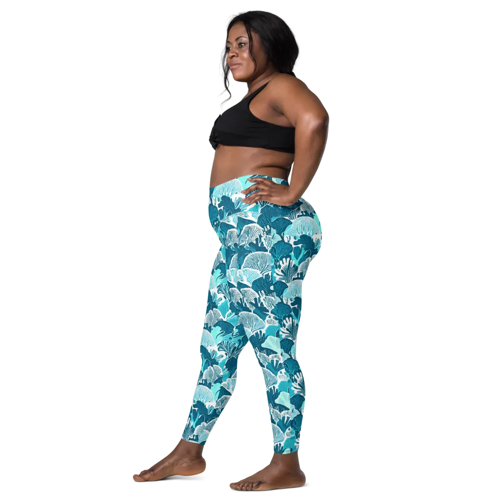Aqua Fanfare on Leggings with Pockets — Left