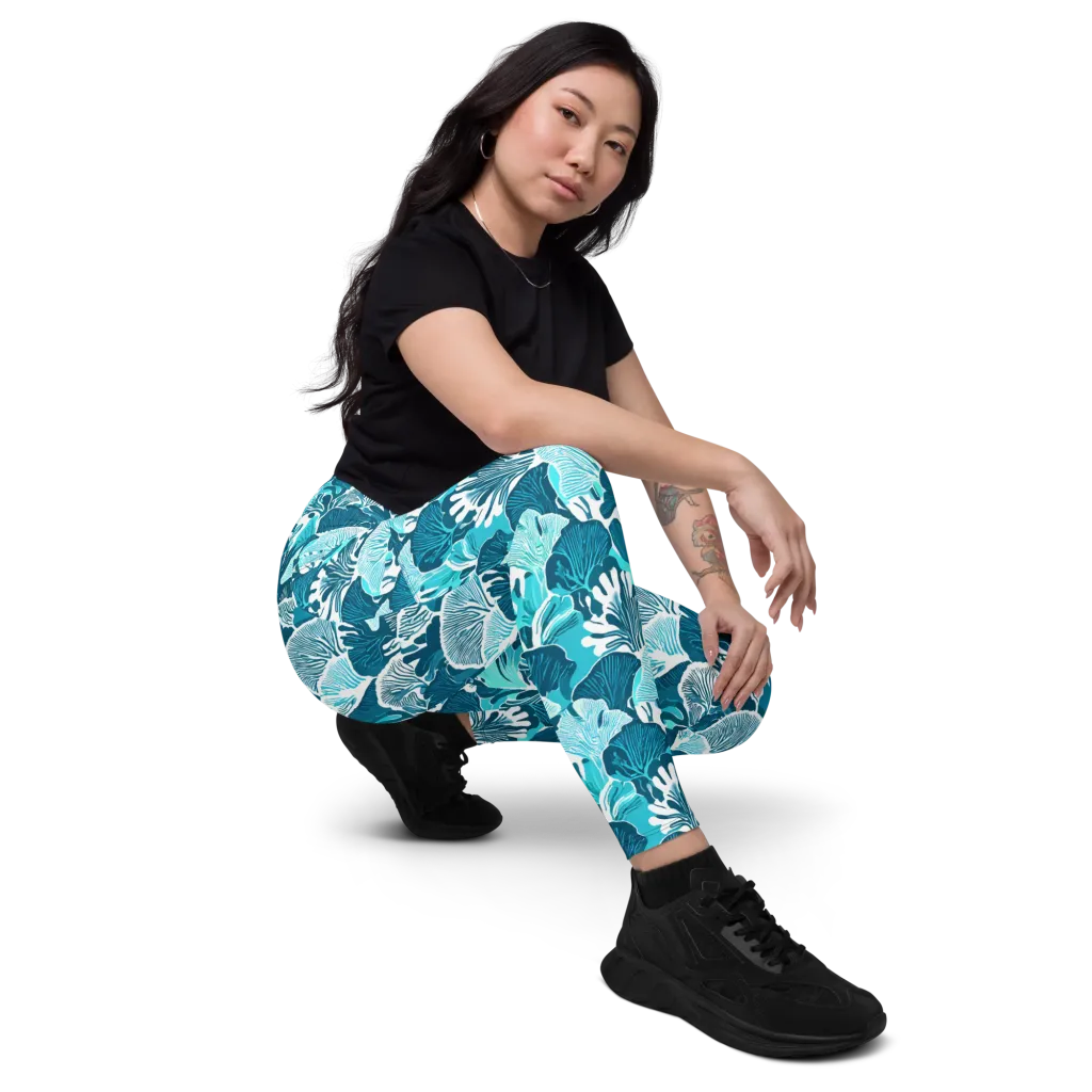 Aqua Fanfare on Leggings with Pockets — Right Front