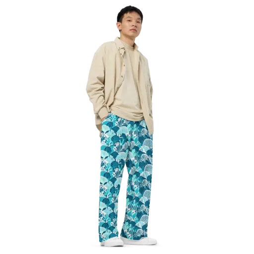 Aqua Fanfare on a Wide-Leg Pants