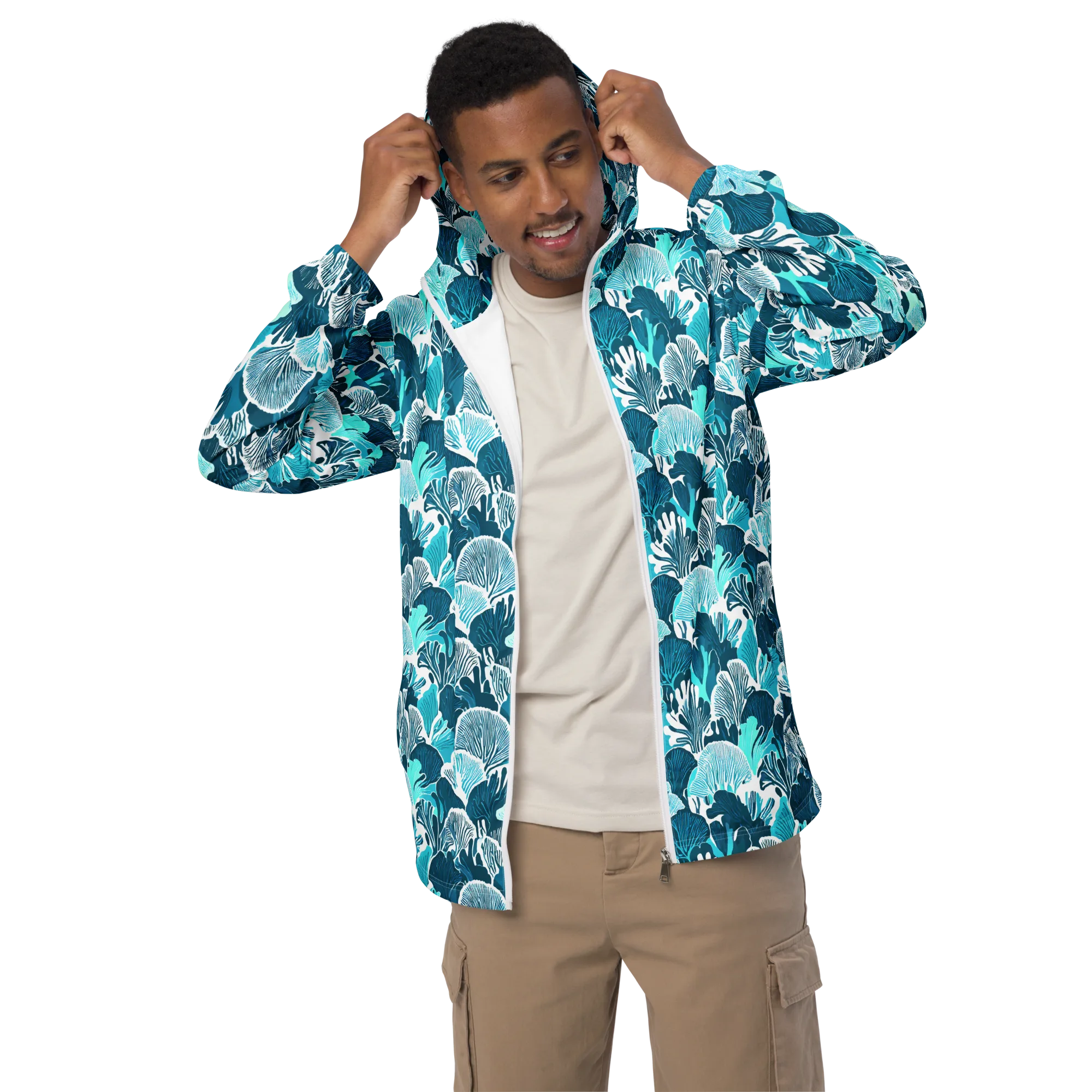 Aqua Fanfare on Men's Windbreaker — Front