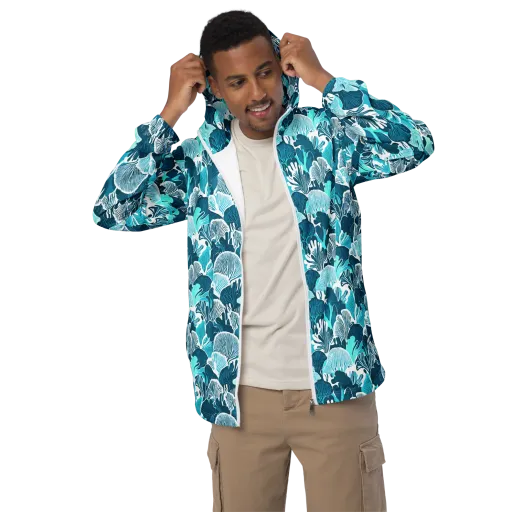 Aqua Fanfare on a Men's Windbreaker