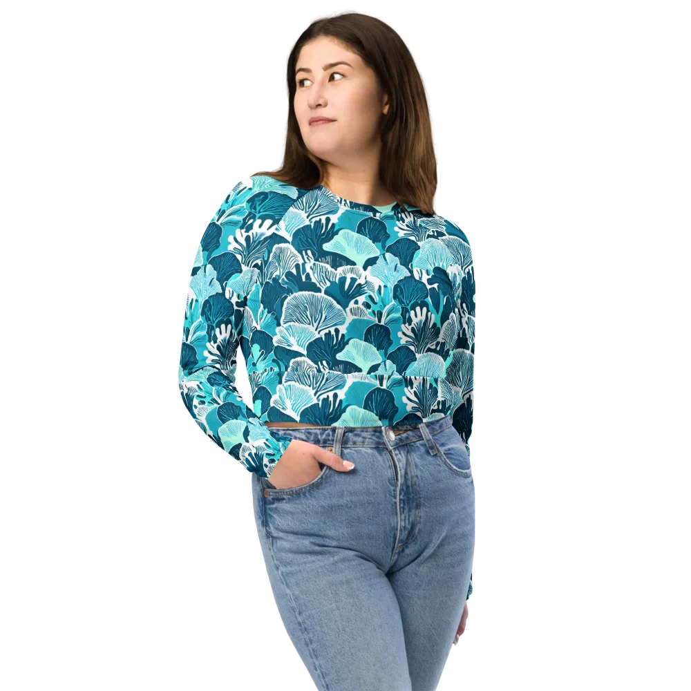 Aqua Fanfare on Long Sleeve Crop Top — Front