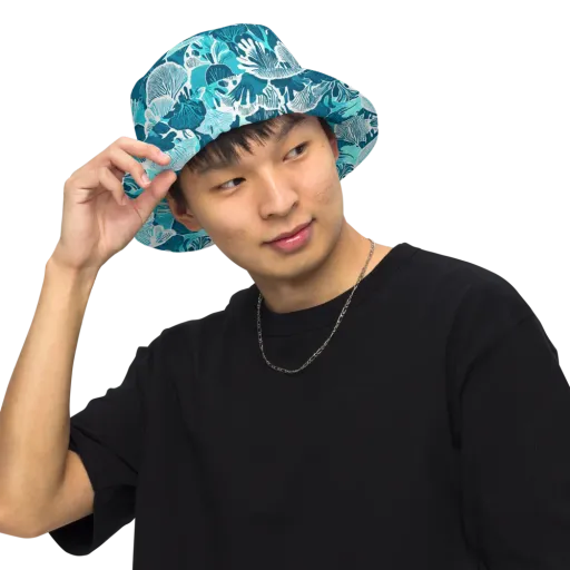 Aqua Fanfare on a Reversible Bucket Hat