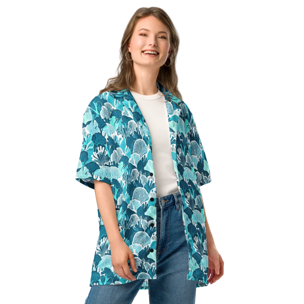 Aqua Fanfare on Button Shirt — Front
