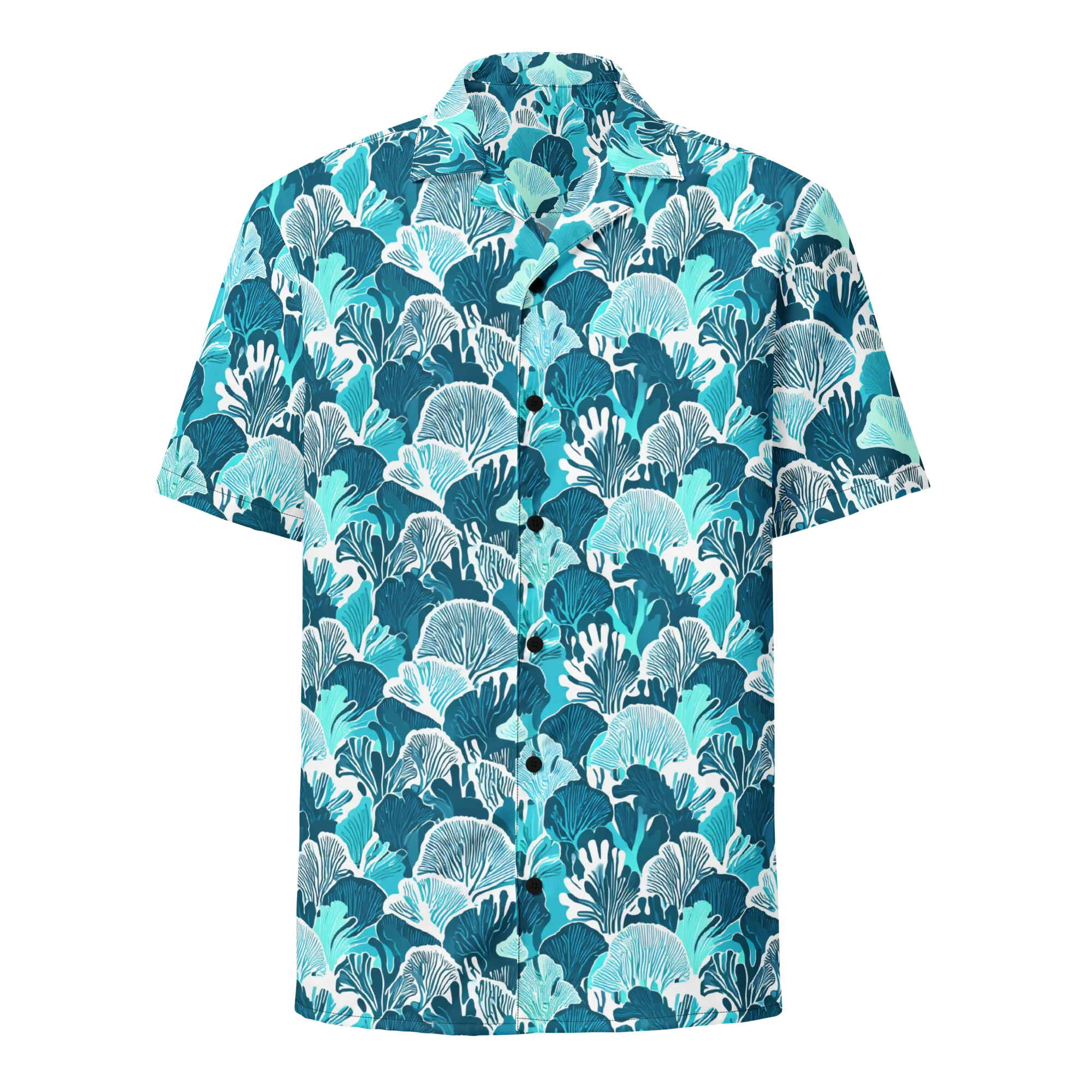 Aqua Fanfare on Button Shirt — Front