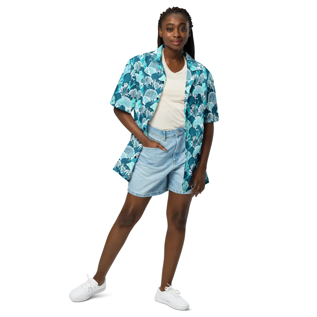 Aqua Fanfare on Button Shirt — Front