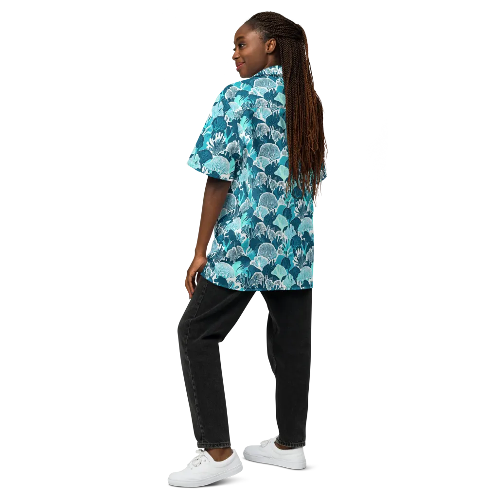 Aqua Fanfare on Button Shirt — Back