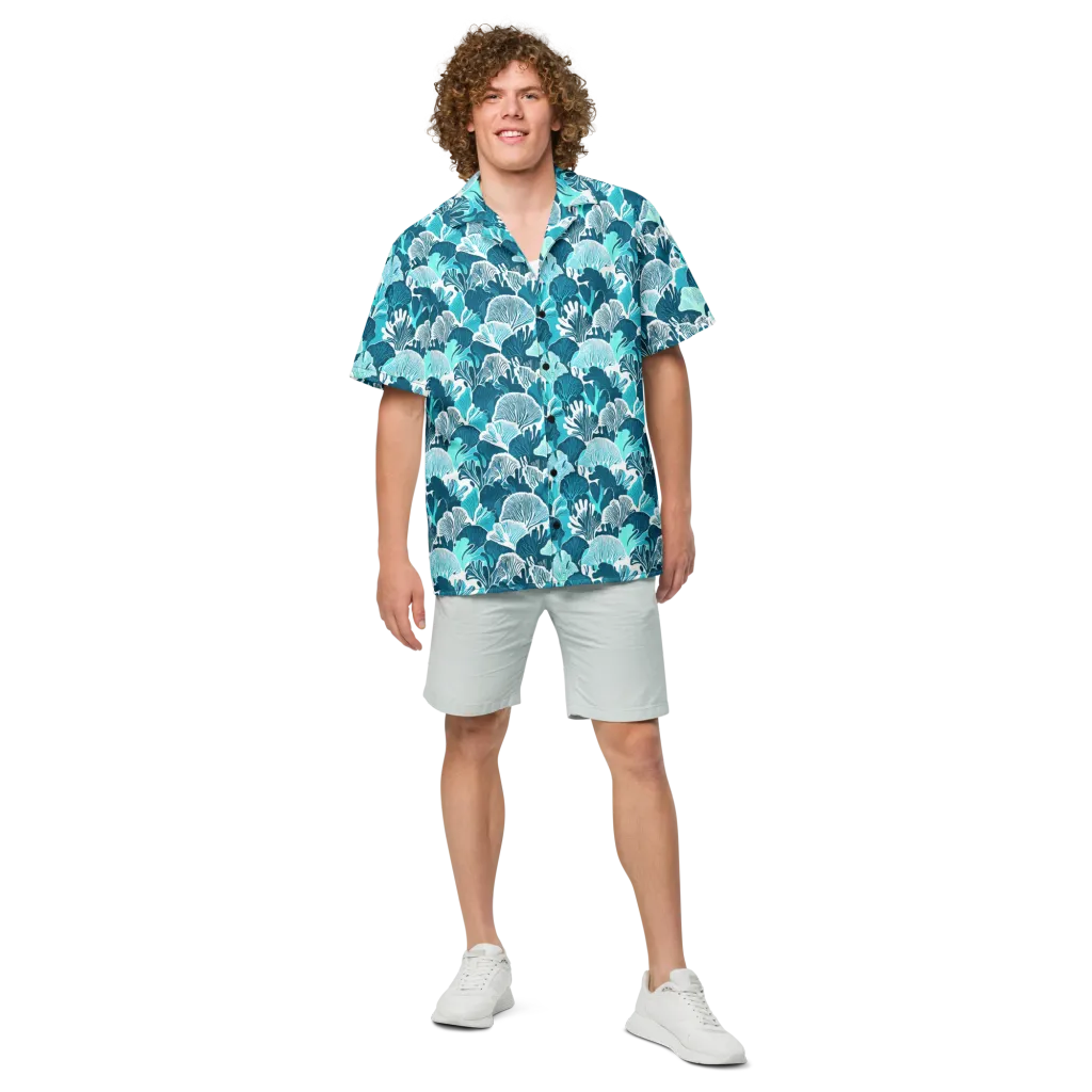 Aqua Fanfare on Button Shirt — Front
