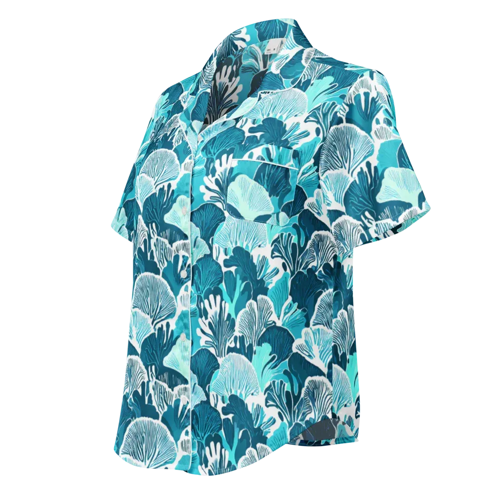 Aqua Fanfare on Women's Short Sleeve Pajama Top — Left Front