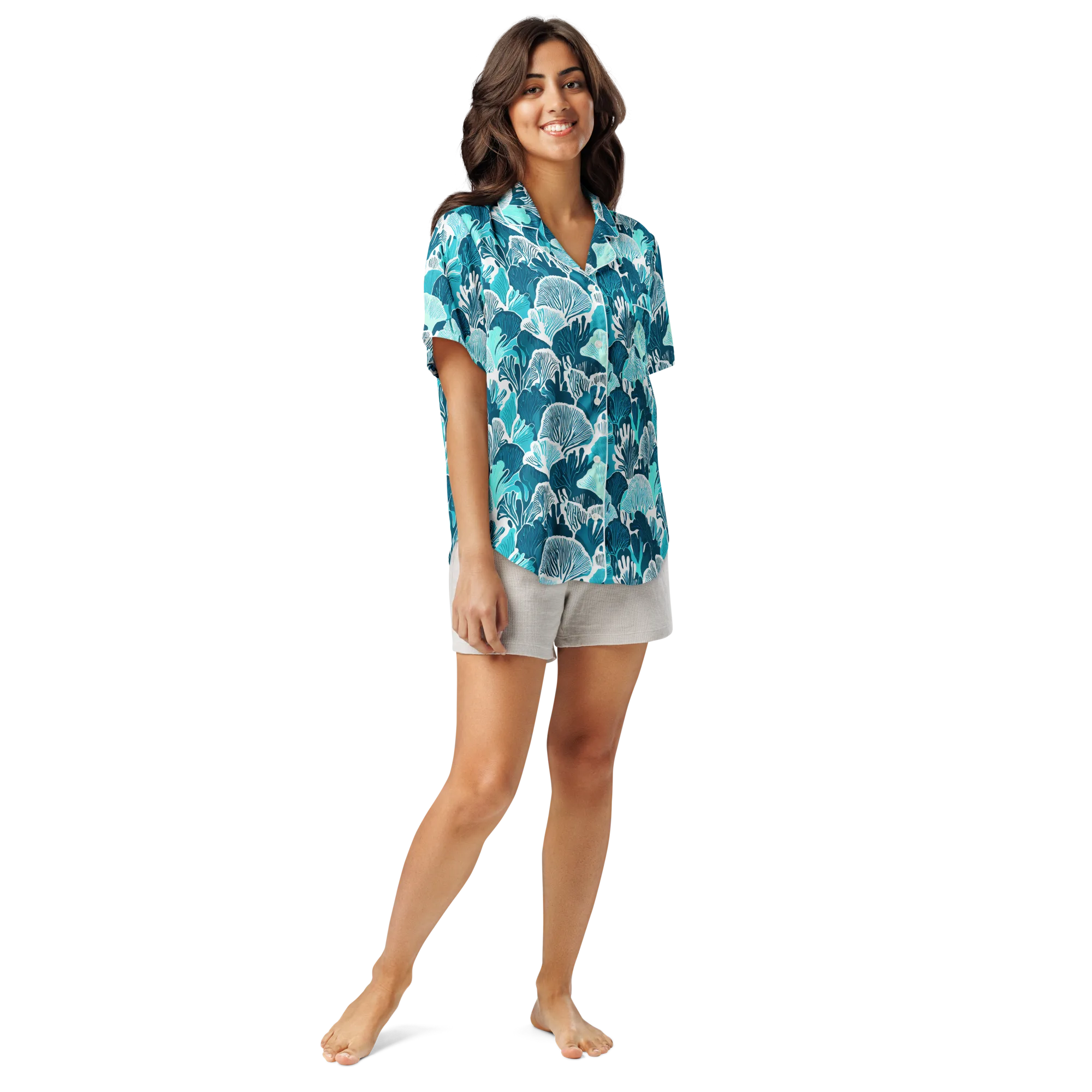 Aqua Fanfare on Women's Short Sleeve Pajama Top — Front