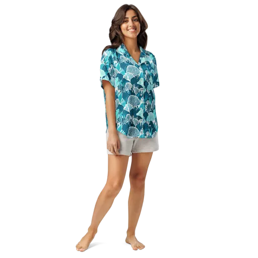 Aqua Fanfare on a Women's Short Sleeve Pajama Top