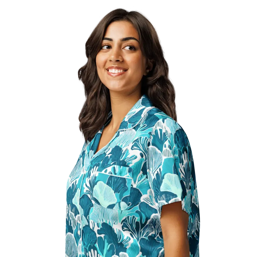 Aqua Fanfare on Women's Short Sleeve Pajama Top — Left Front