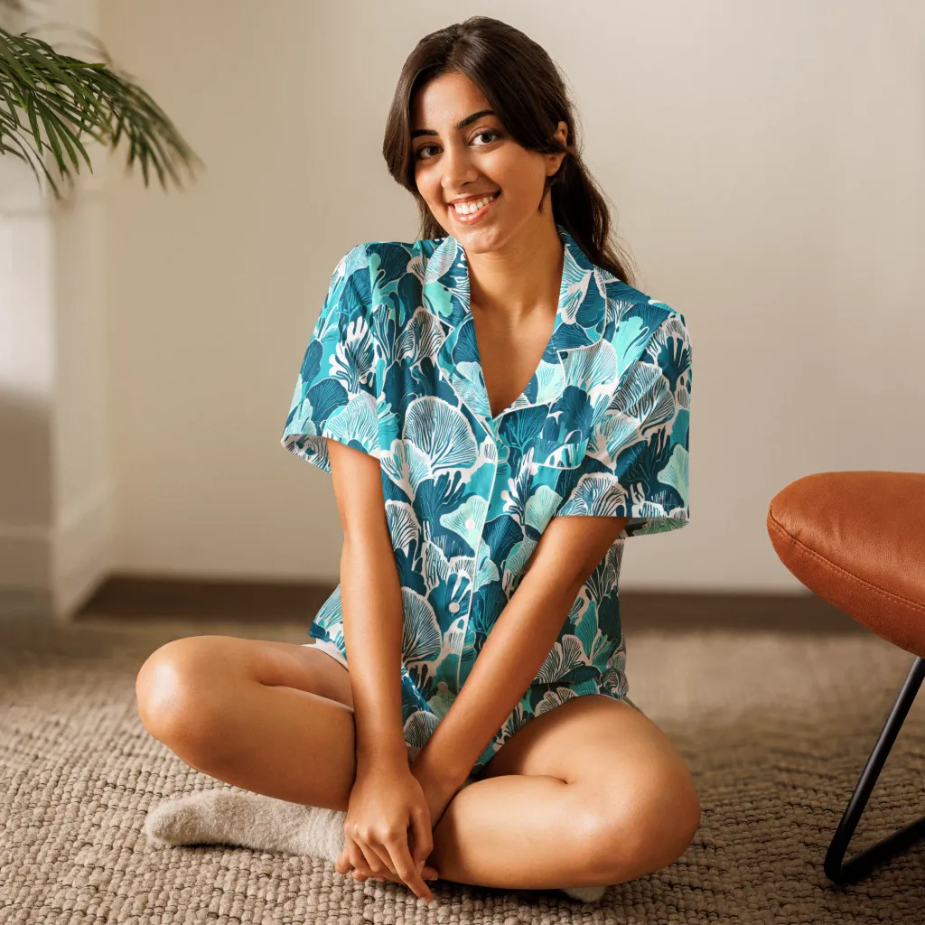 Aqua Fanfare on Women's Short Sleeve Pajama Top — Front