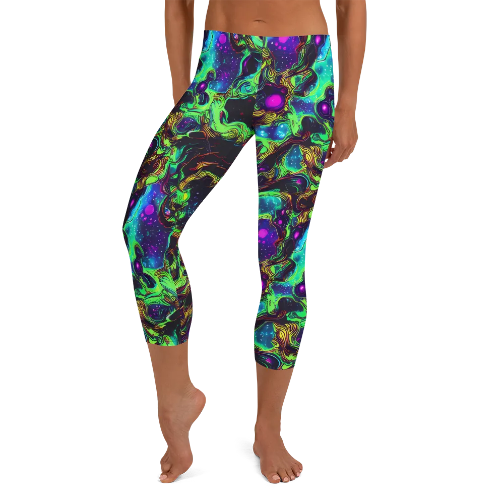 Acid Reef Reverie on Capri Leggings — Front