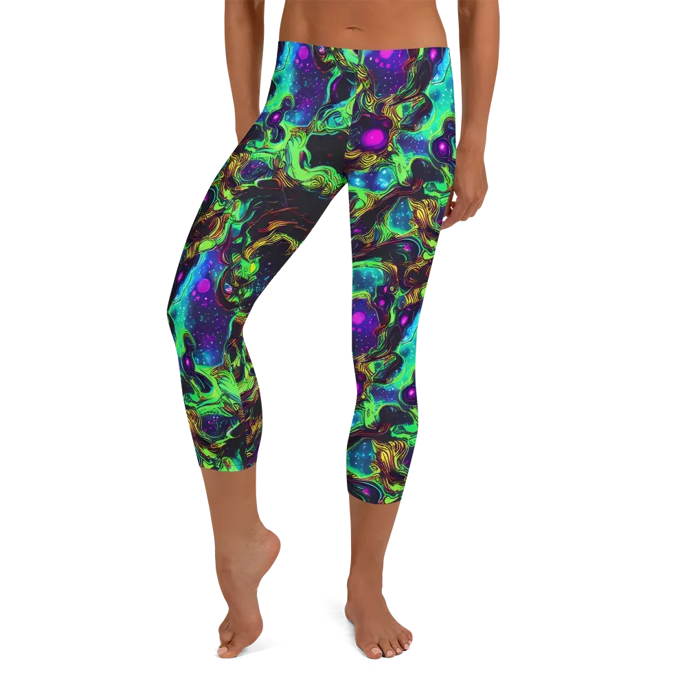Acid Reef Reverie on Capri Leggings — Front