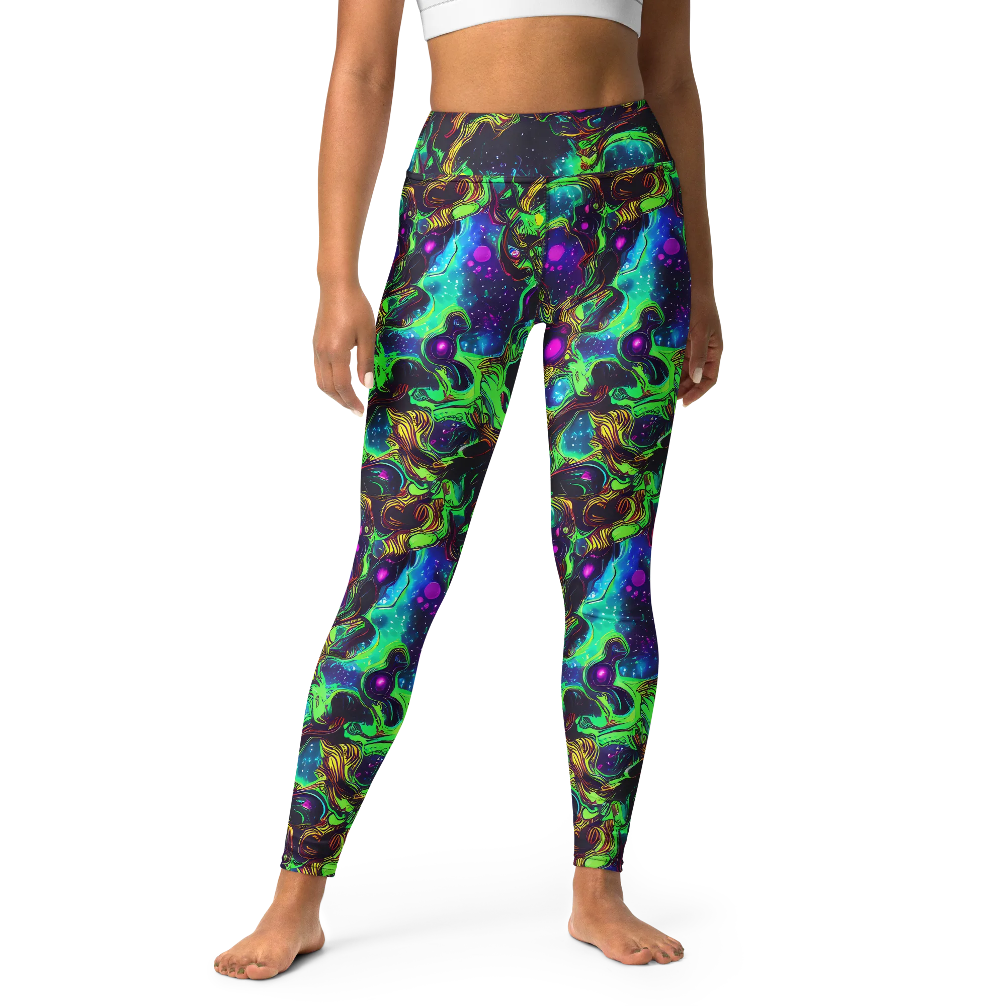 Acid Reef Reverie on Yoga Leggings — Front