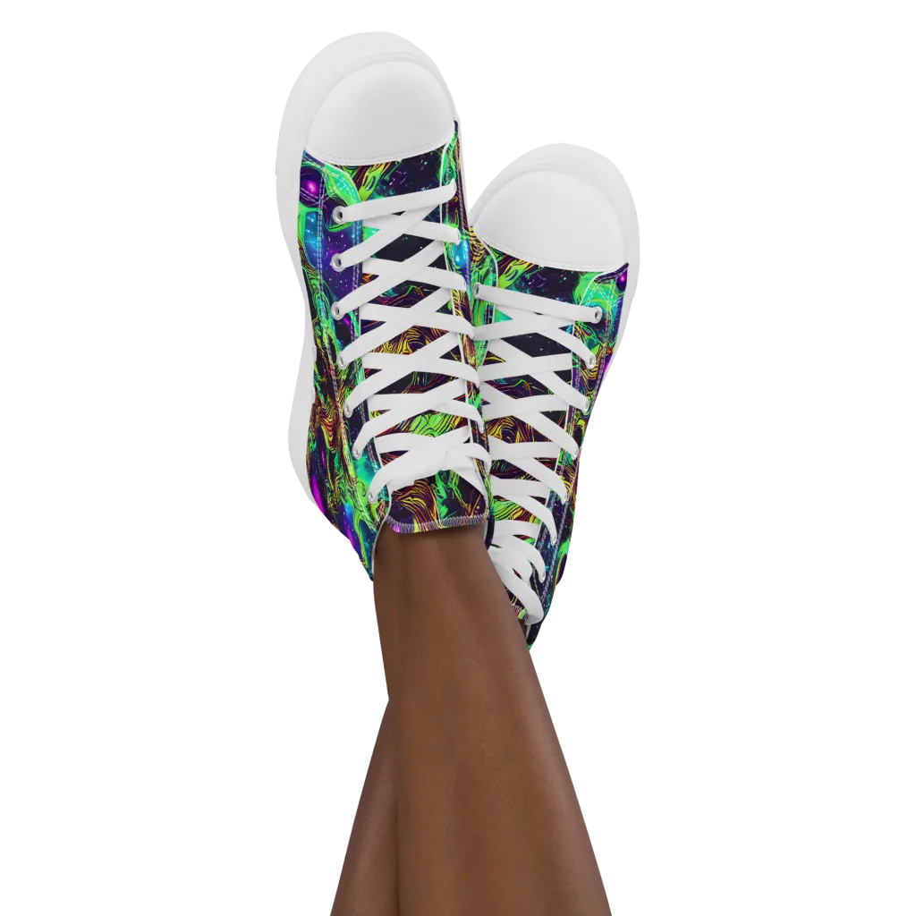 Acid Reef Reverie on Women's High Top Canvas Shoes — Front
