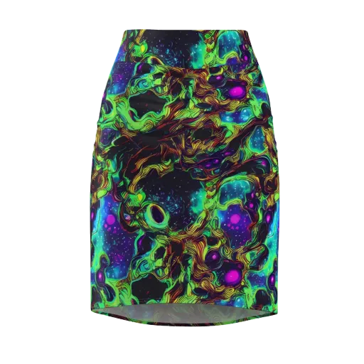 Acid Reef Reverie on a Pencil Skirt