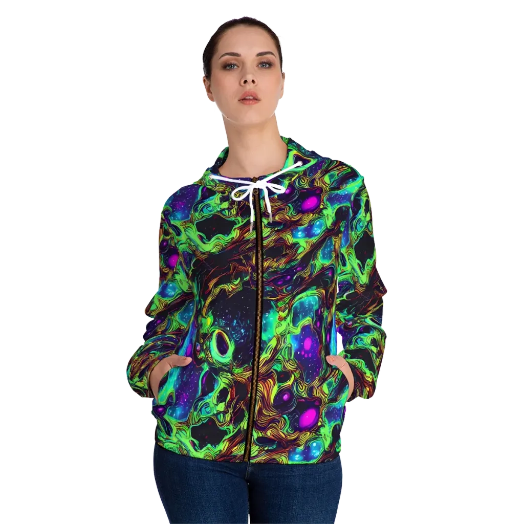 Acid Reef Reverie on Women's Full-Zip Hoodie — Front On Person