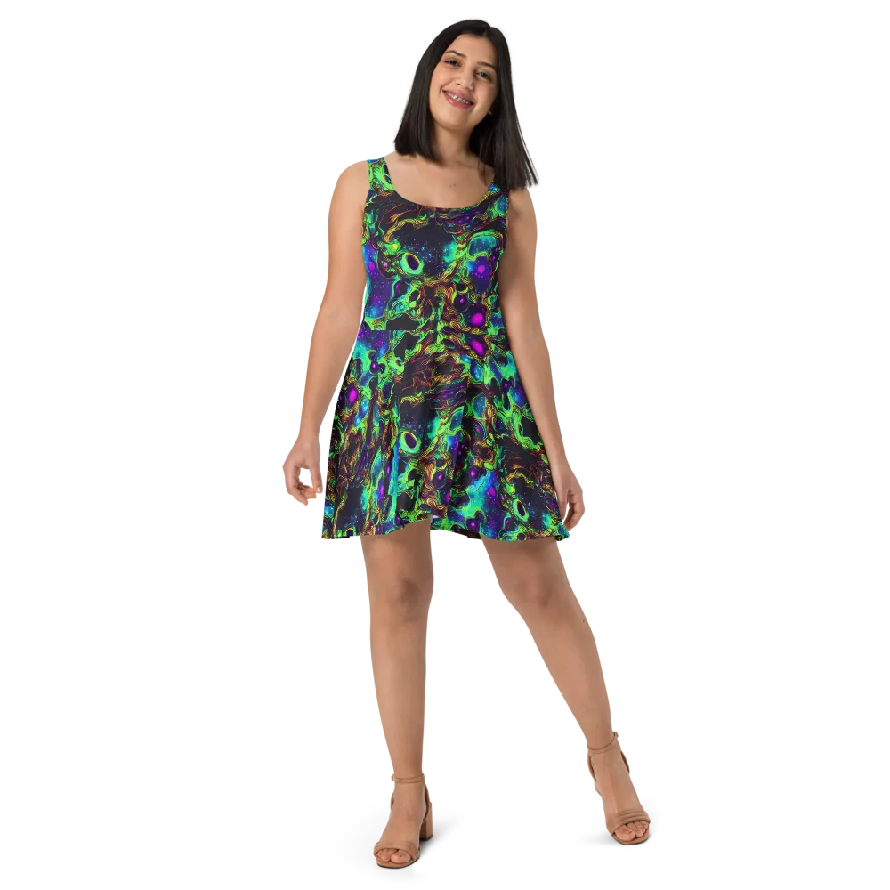 Acid Reef Reverie on Skater Dress — Front