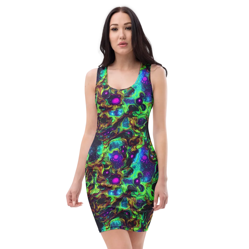 Acid Reef Reverie on Bodycon Dress — Front