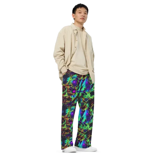 Acid Reef Reverie on a Wide-Leg Pants