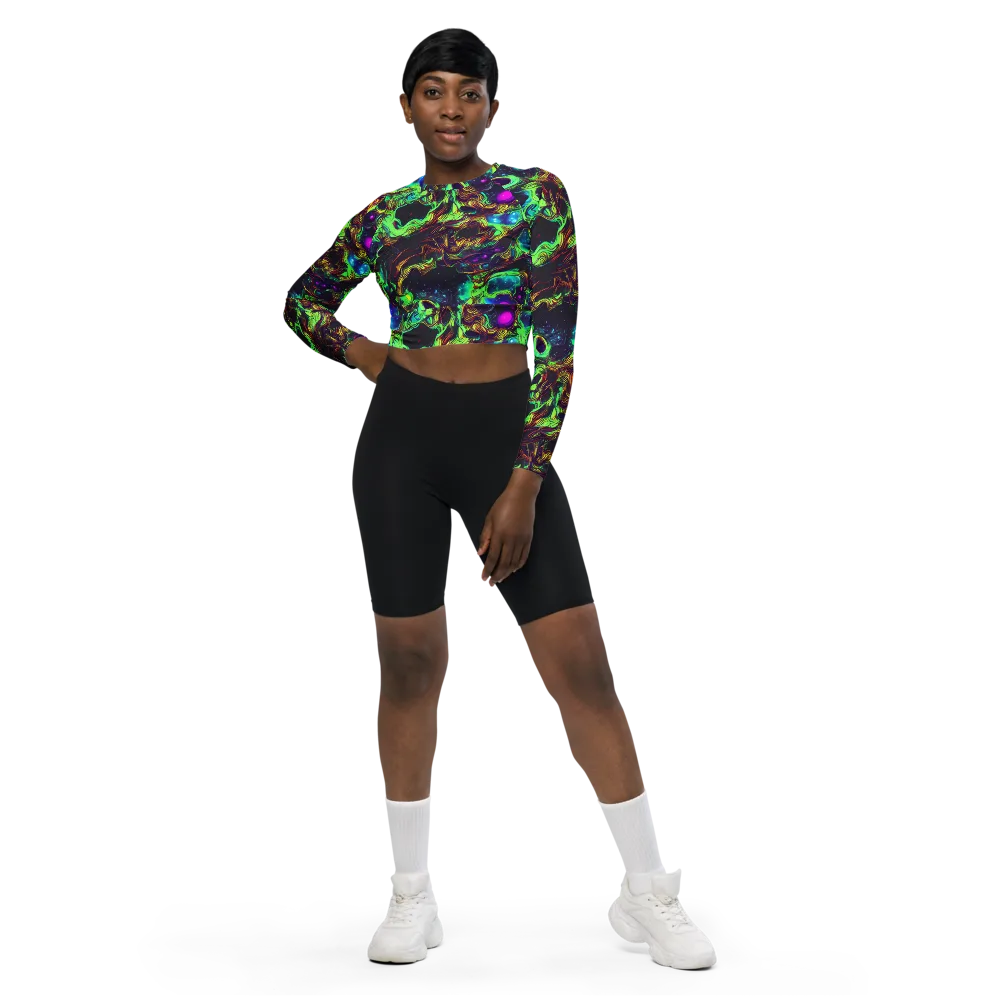 Acid Reef Reverie on Long Sleeve Crop Top — Front