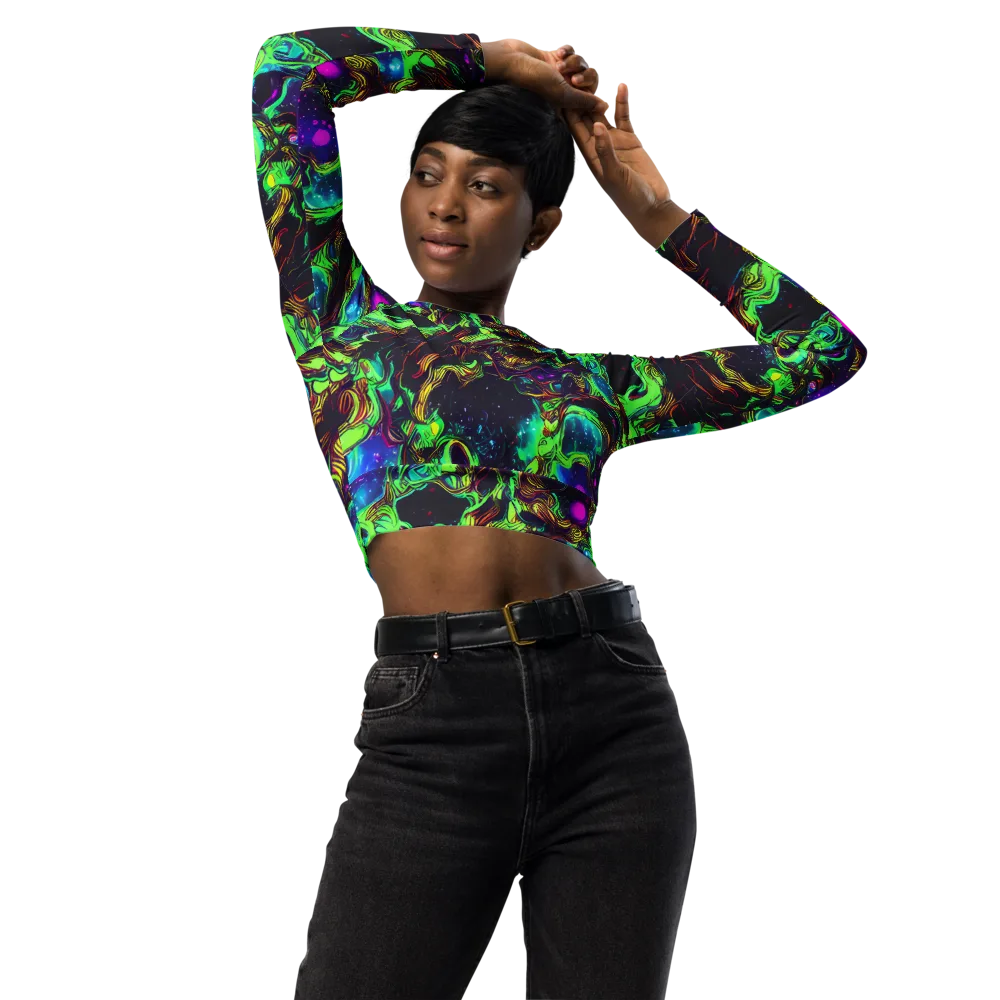 Acid Reef Reverie on Long Sleeve Crop Top — Front
