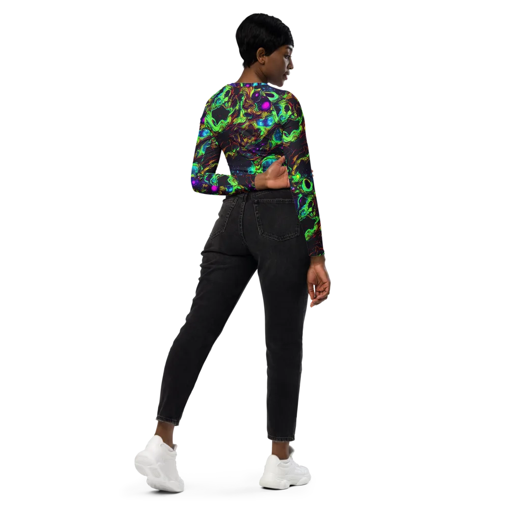 Acid Reef Reverie on Long Sleeve Crop Top — Right Back