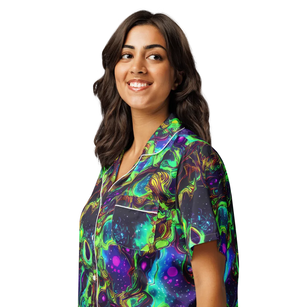 Acid Reef Reverie on Women's Short Sleeve Pajama Top — Left Front
