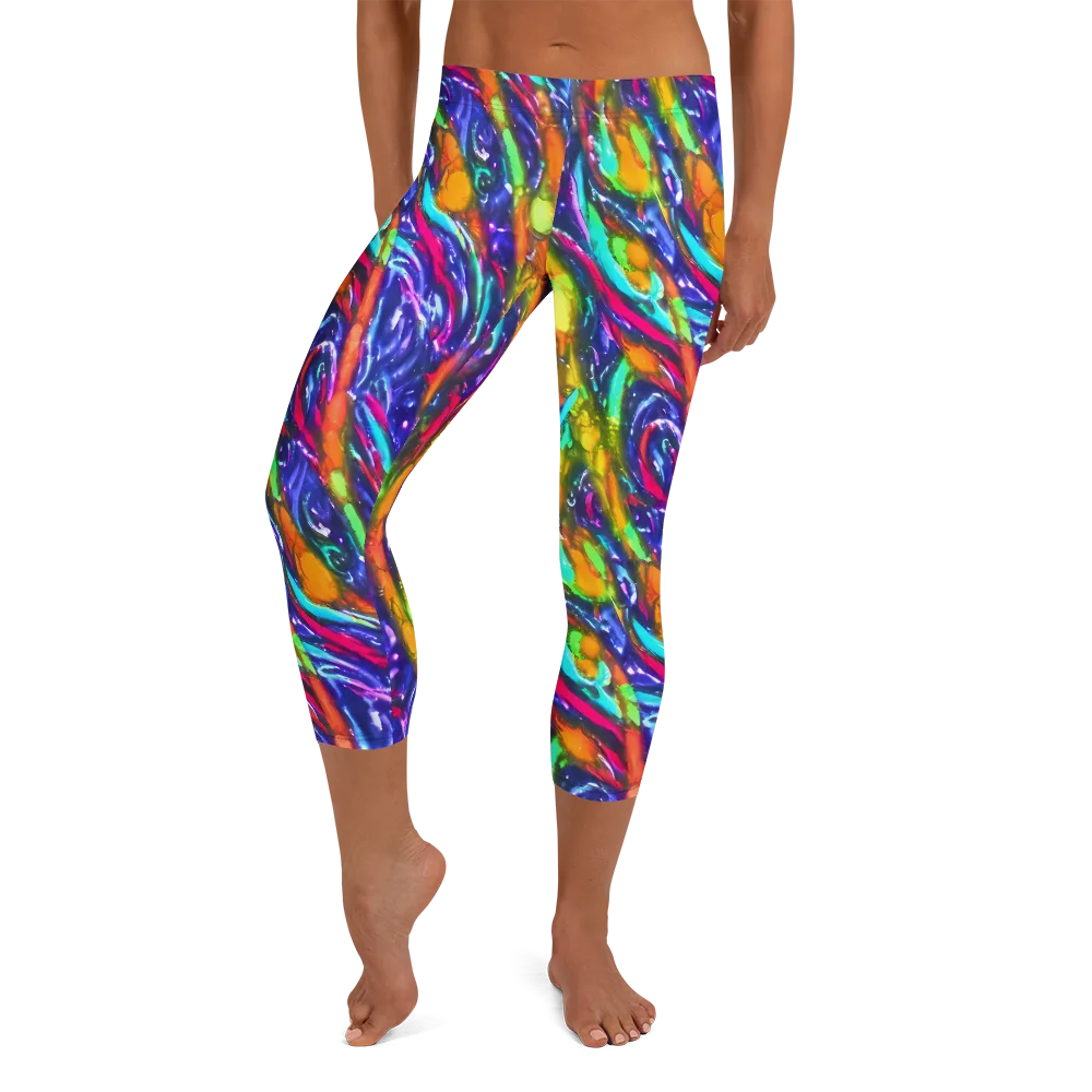 Electric Pour on Capri Leggings — Front