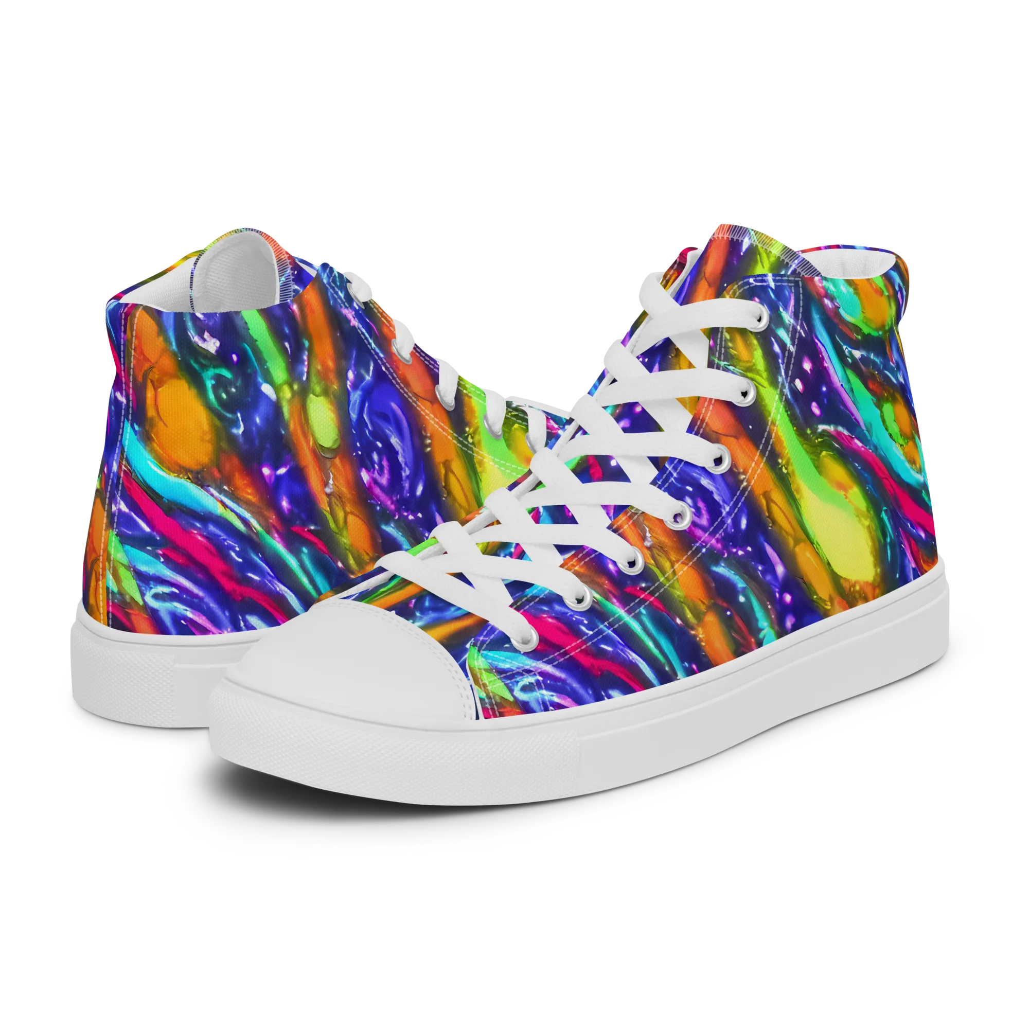 Electric Pour on Men's High Top Canvas Shoes — Left