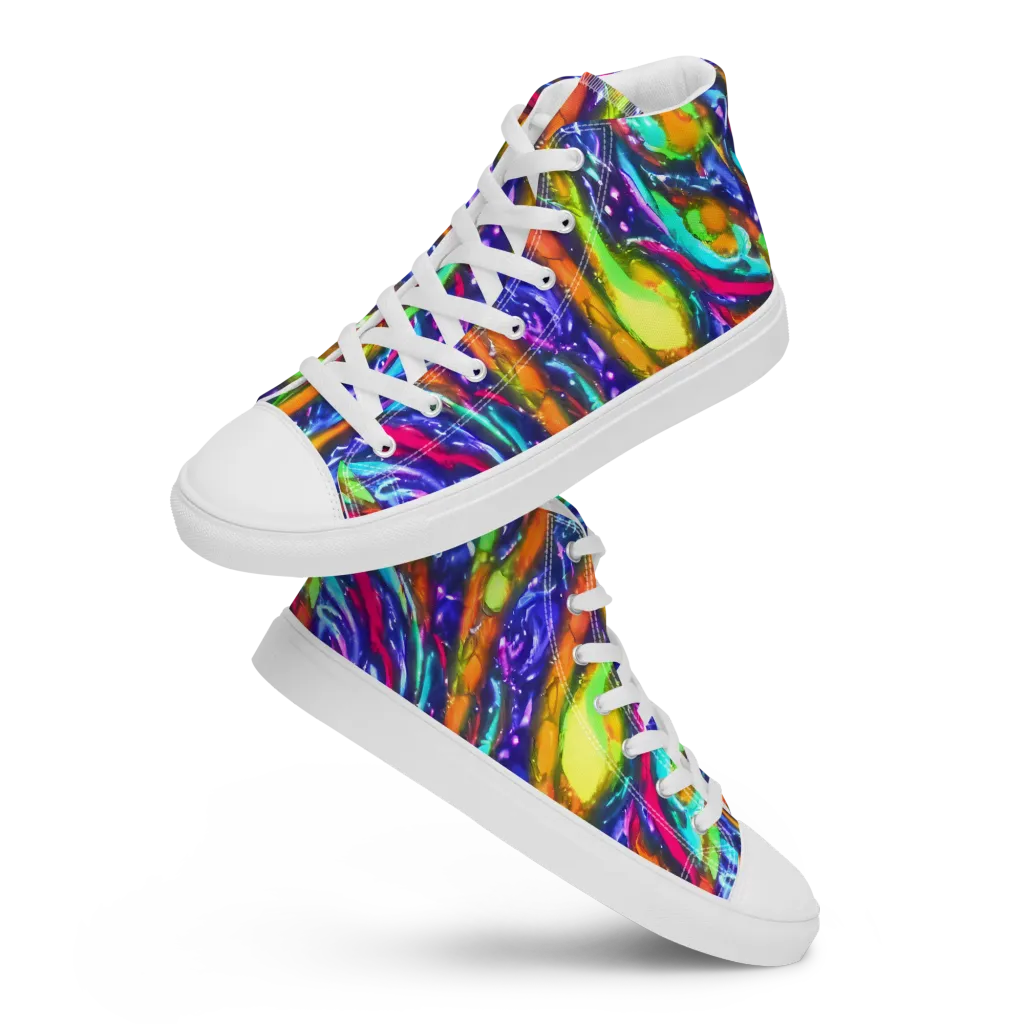 Electric Pour on Men's High Top Canvas Shoes — Front