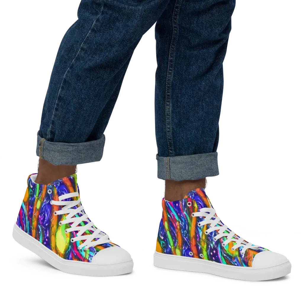 Electric Pour on Men's High Top Canvas Shoes — Right