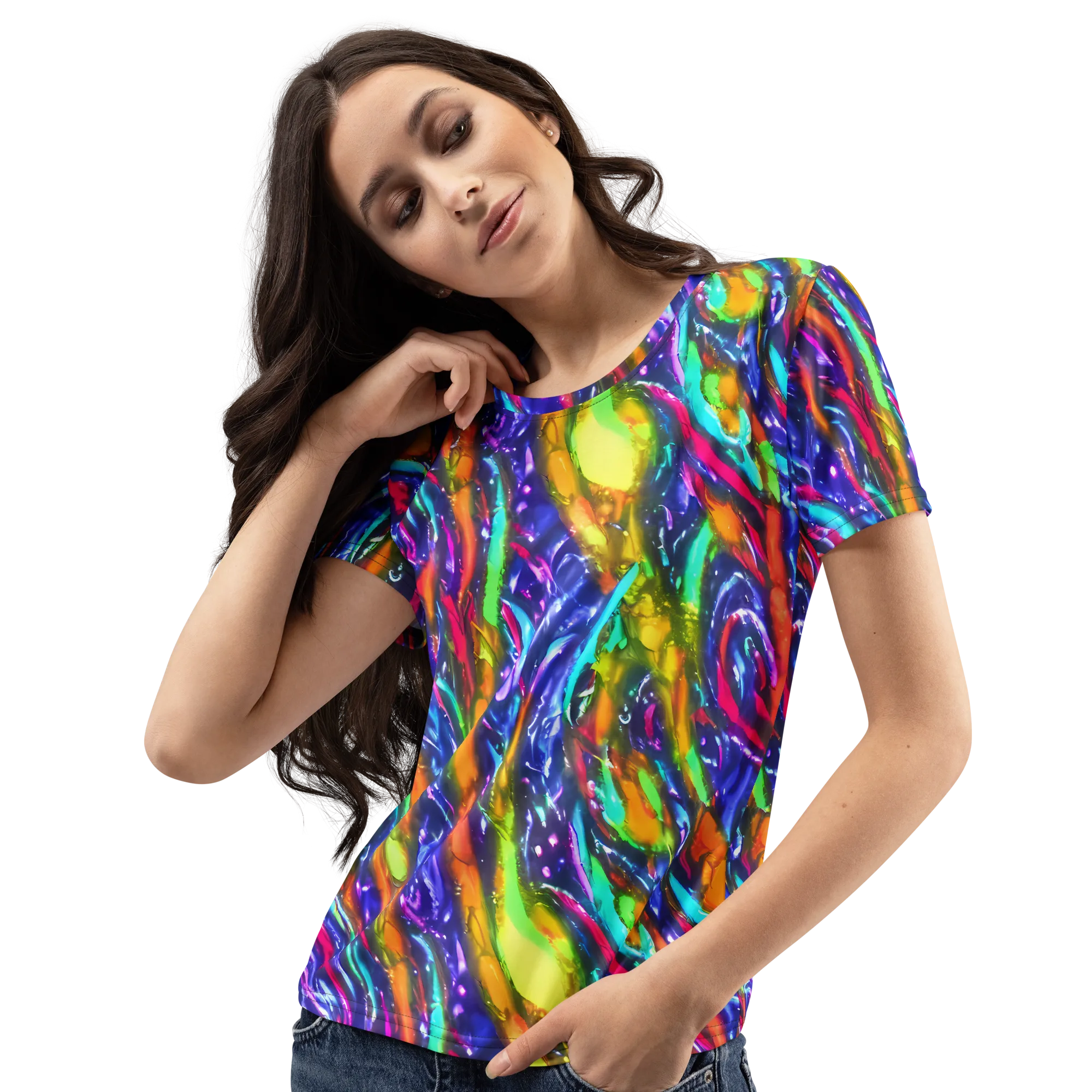 Electric Pour on Women's Crew Neck T-Shirt — Left Front