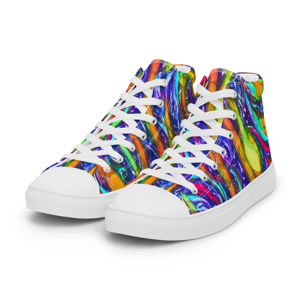 Electric Pour on Women's High Top Canvas Shoes — Left Front