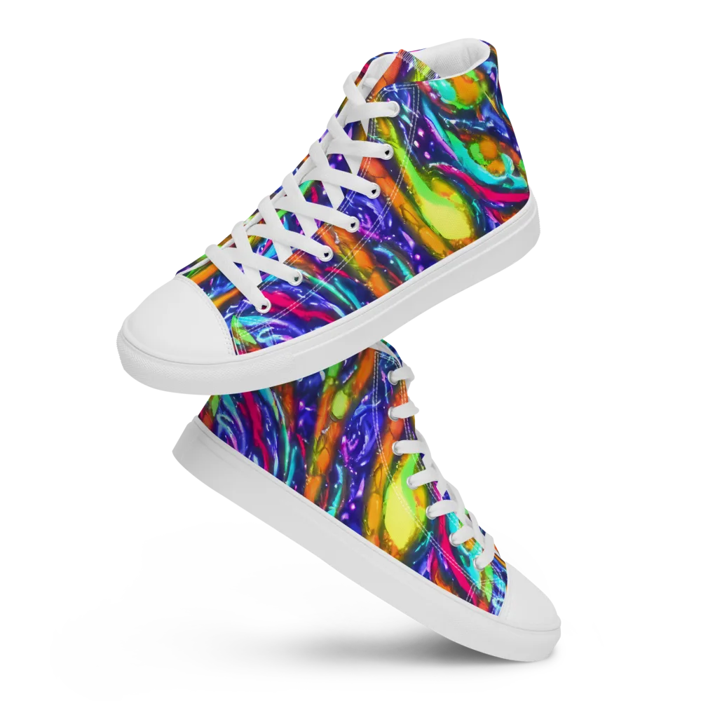Electric Pour on Women's High Top Canvas Shoes — Front