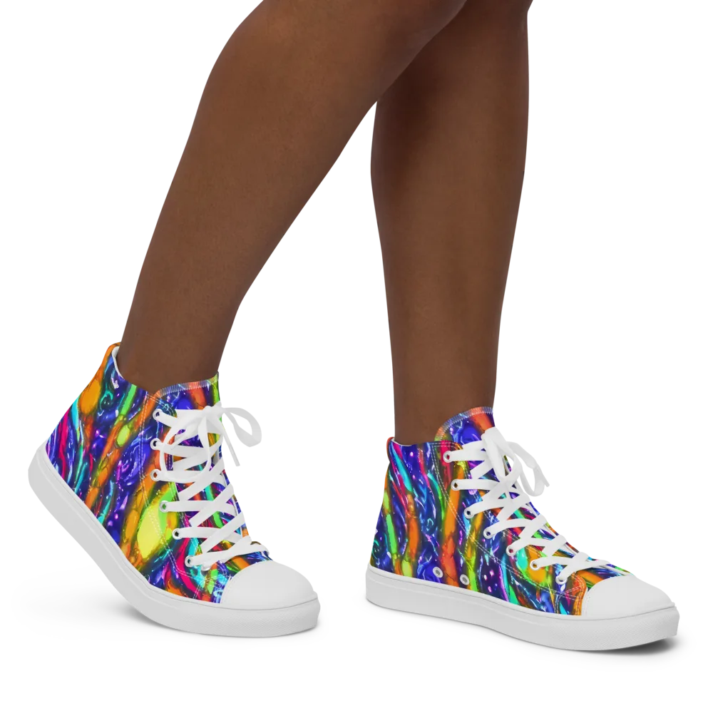 Electric Pour on Women's High Top Canvas Shoes — Right